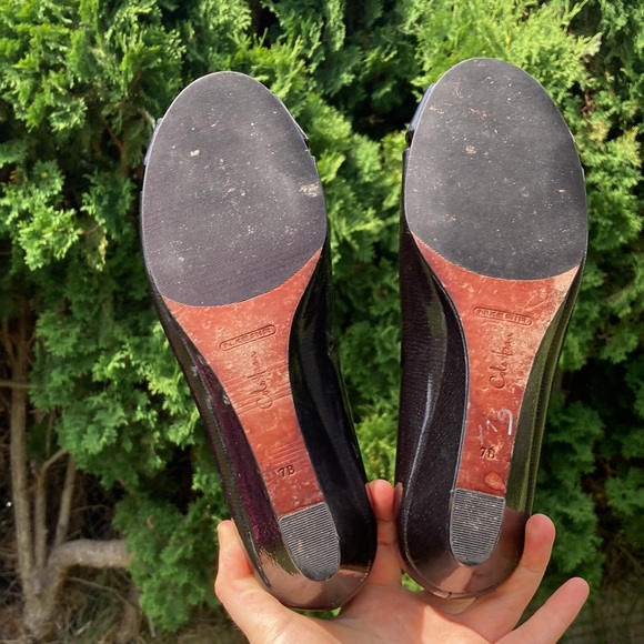 Cole Haan x Nike Air Metallic Peep Toe Wedge Sandal Black Patent Leather Size 7B - Picture 5 of 8